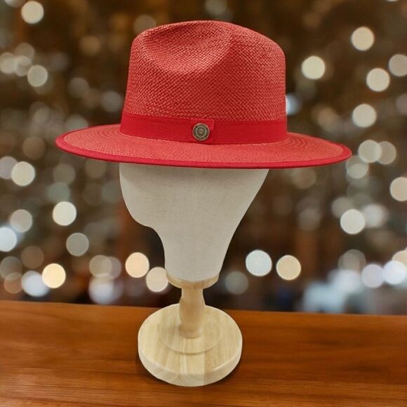 MEN'S BRUNO CAPELO KINGDOM COLLECTION STRAW FEDORA HAT FLAT WIDE 3" BRIM KI-518 - Picture 1 of 7